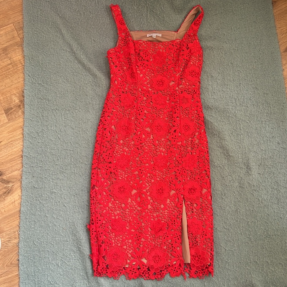 Dress the Population Red Lucy Square Neck Lace Dress - Picture 2 of 3